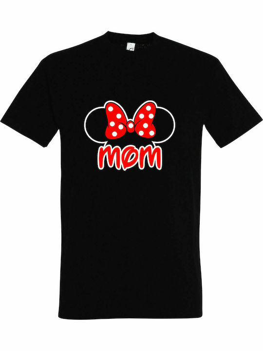 T-shirt Unisex " Mama von Minnie Mouse Polka Dot Bow ", Schwarz