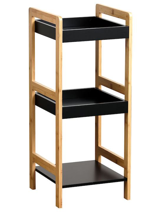 Eurocasa Floor Bathroom Shelf Bamboo with 3 Shelves 33x33x80cm