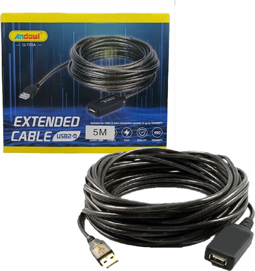 Andowl USB 2.0 Kabel USB-A Stecker - USB-A Buchse Schwarz 5m Q-T05A