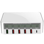 Charging Stand with 5 USB-A Ports and USB-C Port 100W Quick Charge 3.0 in White color (WLX-818P)