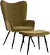 Crawley Hochlehner-Sessel mit Fußhocker Samt Olive 70x57x103cm