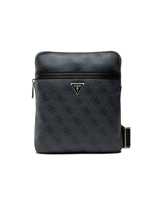 Guess Artificial Leather Shoulder / Crossbody Bag Vezzola with Zipper & Adjustable Strap Black 19x2x23cm