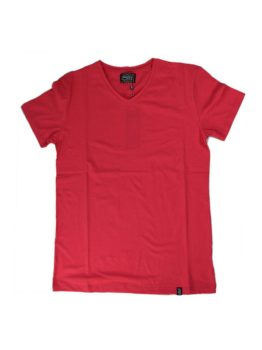 Paco & Co Men's Short Sleeve T-shirt with V-Neck Coral