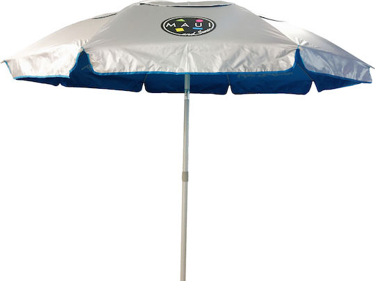 Maui & Sons Folding Aluminum Beach Umbrella Diameter 1.9m with UV Protection and Air Duct Mykonos Blue