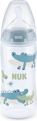 Nuk Plastikflasche First Choice Plus Temperature Control Gegen Koliken mit Silikonsauger für 6-18 Monate Light blue Krokodile 360ml 1Stück