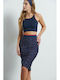 BodyTalk Pencil High Waist Midi Skirt Floral in Navy Blue color