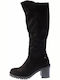 Wildleder Damenstiefel mit mittlerem Absatz Schwarz