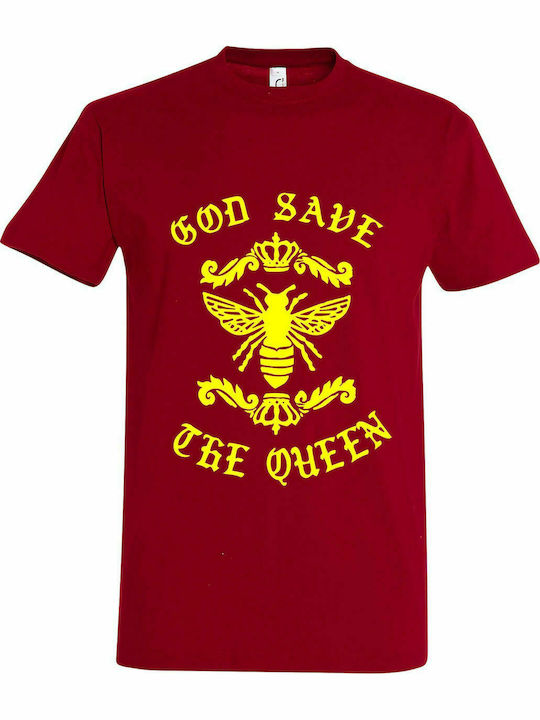 Tricou unisex " God Save The Queen Bee ", roșu închis