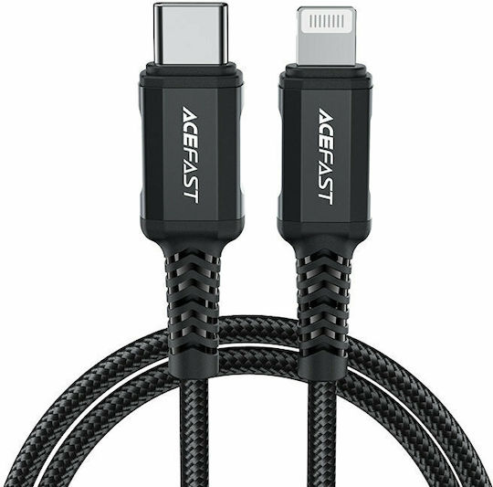 Acefast C4-01 Плетена USB-C към Lightning кабел 30W Черен 1.8м