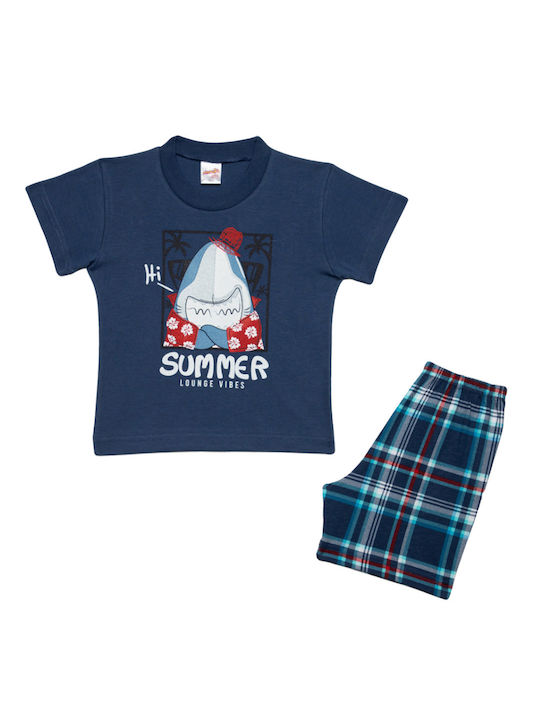 Minerva Set Top & Bottom Kids Summer Cotton Pyjamas Blue