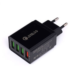 Kraft & Dele Wall Adapter with 4 USB-A ports Quick Charge 3.0 in Black Colour (KD-1237)