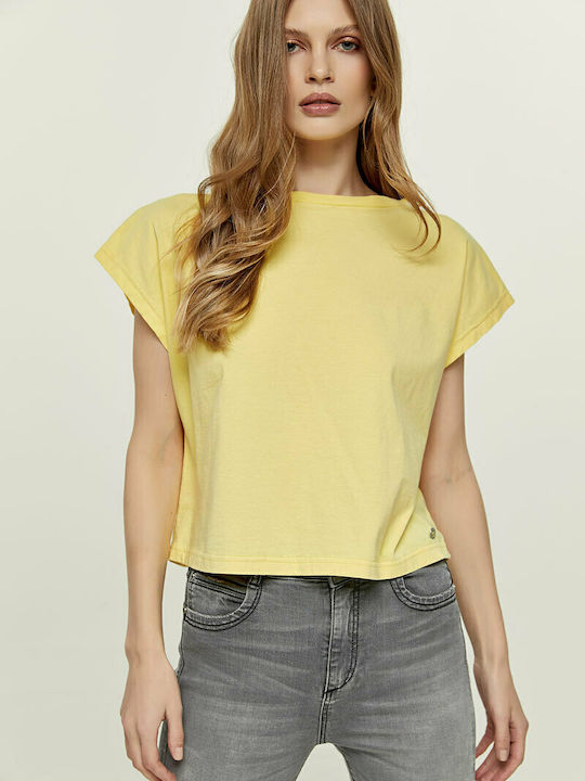 Edward Jeans Rosetta Women's Summer Crop Top Cotton Short Sleeve Yellow