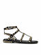 Precious Leather Women's Flat Sandals in Black Color