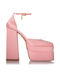 Sante Stoff Damen Sandalen mit Chunky mittlerem Absatz in Rosa Farbe