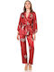 Moongirl Winter Women's Satin Robe with Pyjama Red