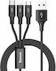 Baseus Rapid Series 3-in-1 Braided USB to Lightning / micro USB / Type-C Cable 3.5A Μαύρο 1.2m (CAJS000001)