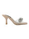 IQ Shoes Thin Heel Leather Mules Beige