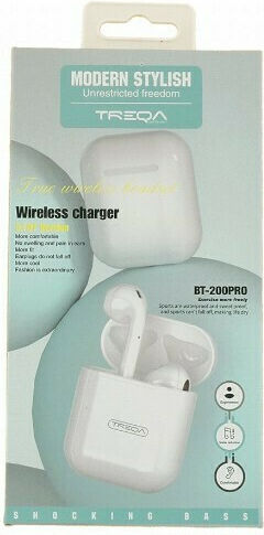 Treqa BT-200Pro Earbud Bluetooth Handsfree Ακουστικά με Θήκη Φόρτισης Λευκά