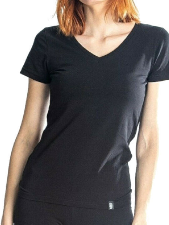 Paco & Co 6813 Women's Cotton Blouse with V Neck Black