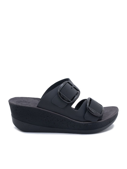 Helena Anatomic Women's Leather Platform Wedge Sandals Black