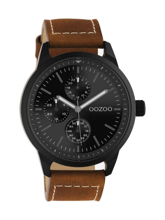Oozoo Timepieces Ανδρικό Ρολόι 45mm Χρονογράφος Μπαταρίας με Καφέ Δερμάτινο Λουράκι