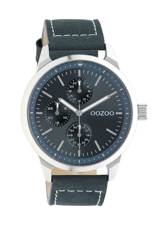 Oozoo Watch Chronograph Battery with Blue Leather Strap