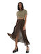 Glamorous Set with Satin High Waist Midi Skirt in Brown color