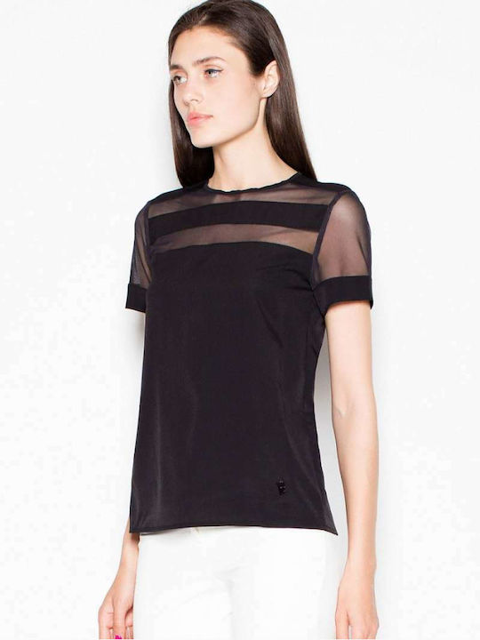 Venaton Short Sleeve Women's Summer Blouse Black