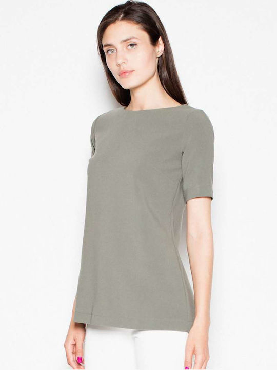 Venaton Short Sleeve Women's Summer Blouse Green