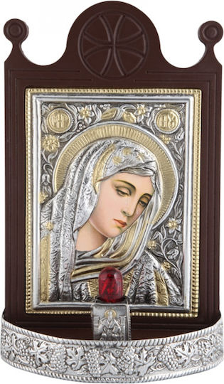 Silver Image of Virgin Mary Holding the Infant with Light 19x30cm