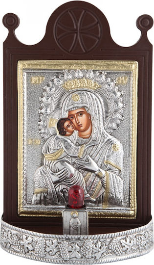 Silver Icon of Panagia Glykofilousa with Light 19x30cm
