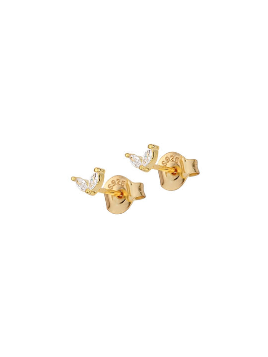 Season Time Season 0 7cm Χρυσό Χρυσο Γυναικεία Σκουλαρίκια Καρφωτά από Ασήμι Επιχρυσωμένα Με Πέτρες