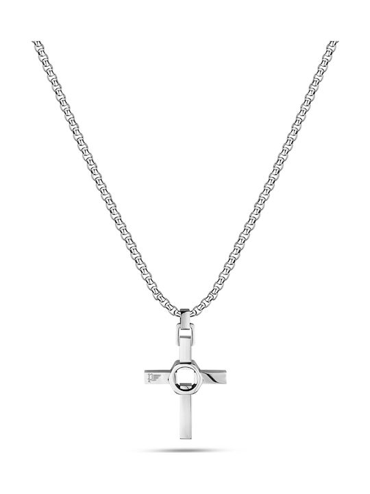 Police Men's Cross from Steel with Chain Crossed Out