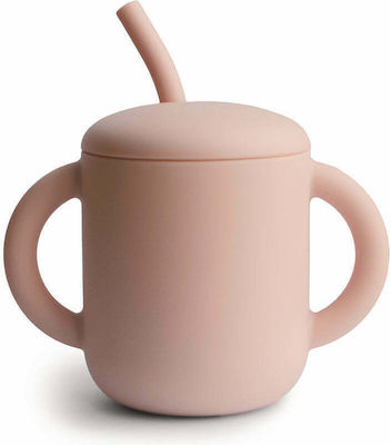 Mushie Baby & Kleinkind Becher mit Griffen und Strohhalm Simple Rosa 1Stück 175ml für 6m+m+