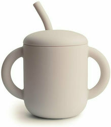 Mushie Simple Toddler Silicone Cup with Handles and Straw 175ml for 6m+ Beige