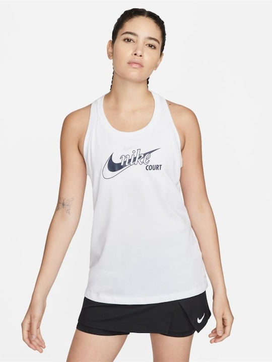 Nike Dri-Fit Court Swoosh Tennis Αμάνικη Γυναικεία Αθλητική Μπλούζα Λευκή