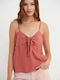 Funky Buddha Women's Summer Blouse with Straps & V Neck Dusty Pink