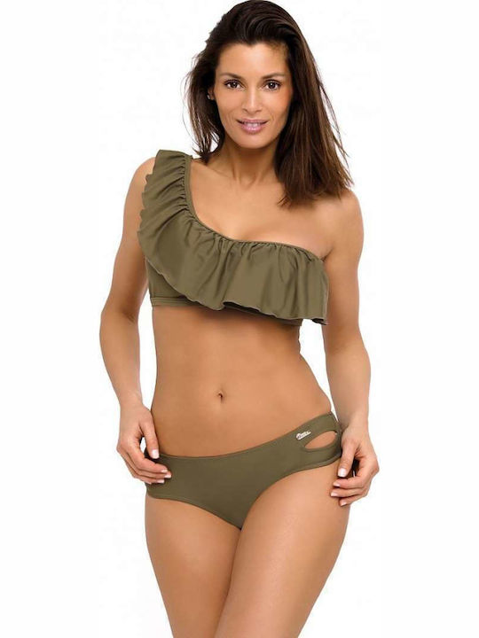 Marko Bikini Set One Shoulder Top & Slip Bottom Khaki