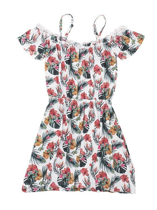 Funky Rochie pentru Copii Floral Fără mâneci Alb