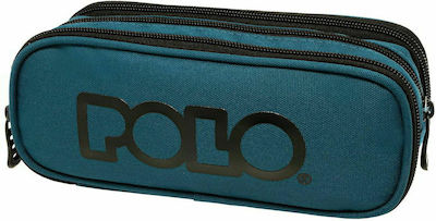 Polo Fabric Pencil Case Triple Blue with 2 Compartments Blue