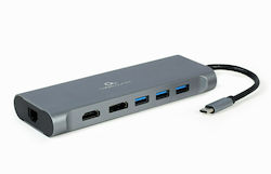 Gembird Stație de andocare cu USB-C HDMI 4K PD Ethernet (A-CM-COMBO8-01)