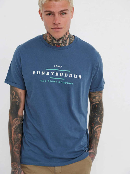 Funky Buddha T-shirt Bărbătesc cu Mânecă Scurtă Dusty Blue