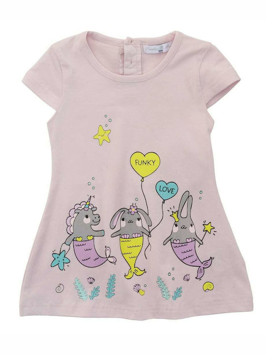 Funky Kids Dress Short Sleeve Pink