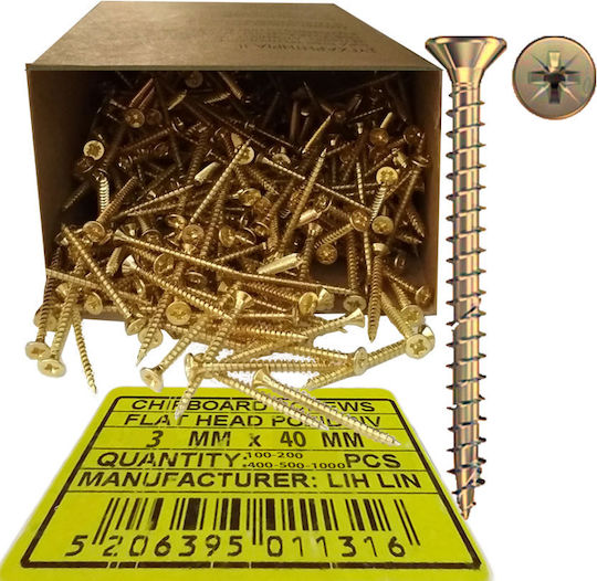 Lih Lin MDF Screw Phillips with Diameter M3 and Length 40mm 100pcs Golden