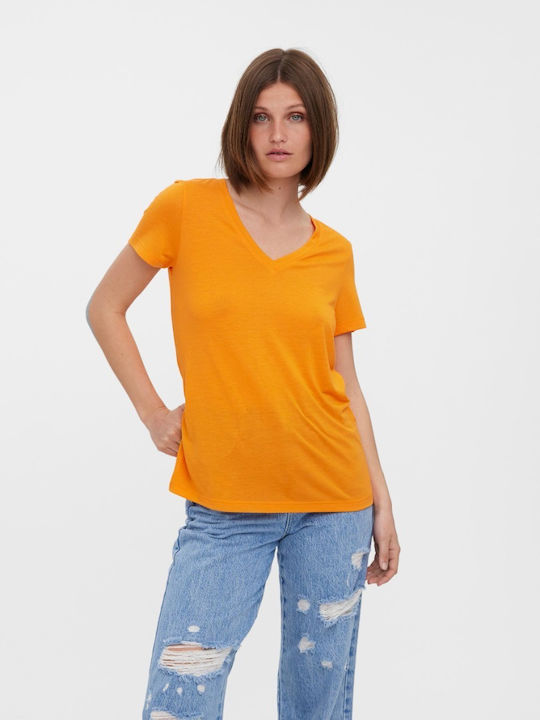 Vero Moda Дамска Тениска с V-образно деколте Оранжев
