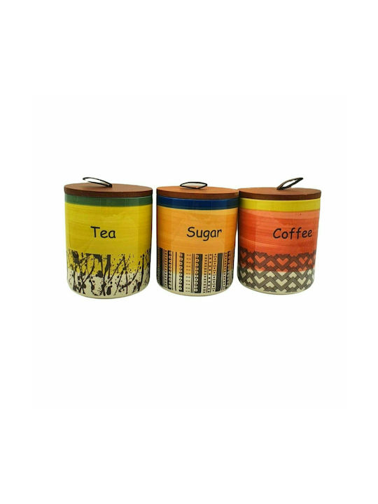 Etoile Nature Set of 3 Ceramic Food Jars for Sugar Coffee and Tea with Lid 12x12x14cm