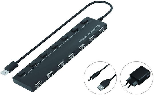 Conceptronic USB 2.0 Hub 7 Porturi cu conexiune USB-A și Alimentare Externă