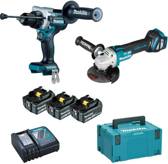 Makita DLX2435TJ Set Angle Wheel & Drill Driver 18V with 3 Batteries 5Ah and Case