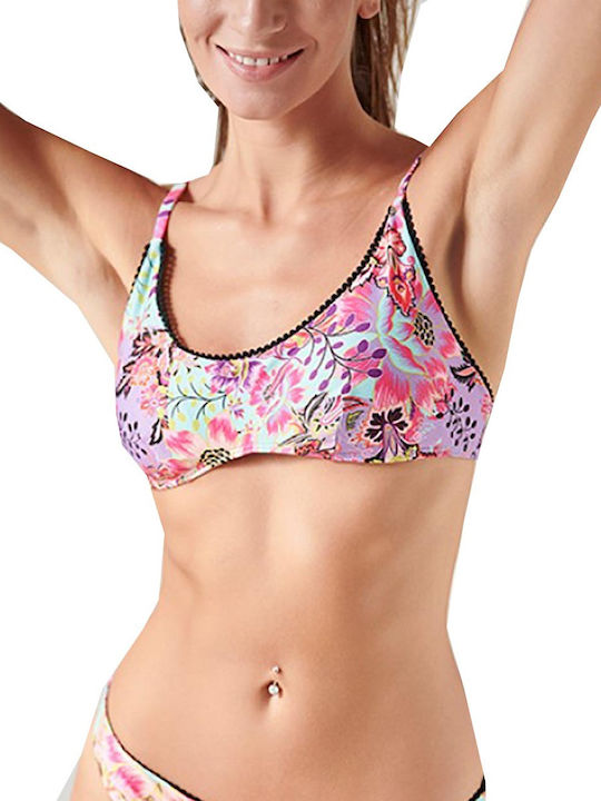 Blu4u Padded Sports Bra Bikini Top with Adjustable Straps Turquoise Floral