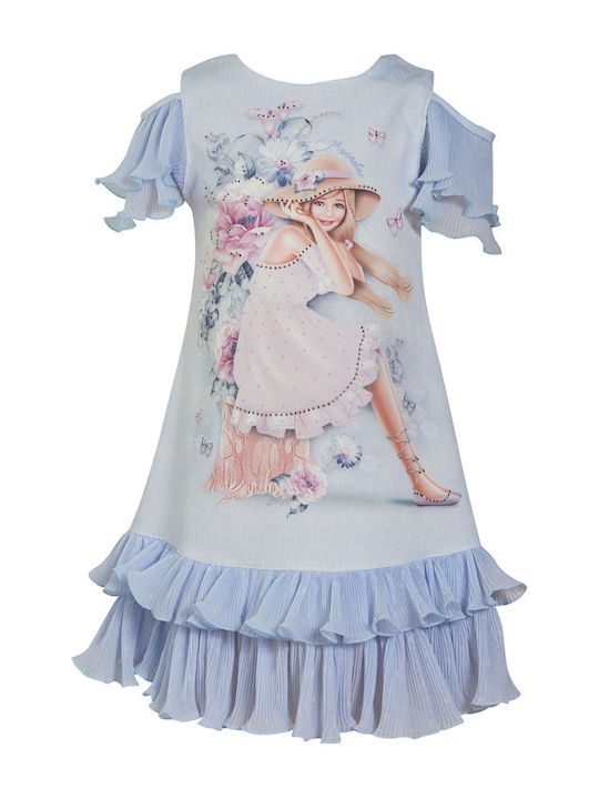 Restart for kids Set Rochie pentru Copii cu Accesorii Mâneci scurte Albastru deschis